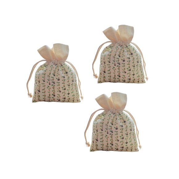 12 Brown Floral Flower Patterned Cotton Fabric Gift Jewelry Bags Drawstring Cord - Picture 4 of 7